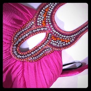 BEBE pink rhinestone  key hole halter top